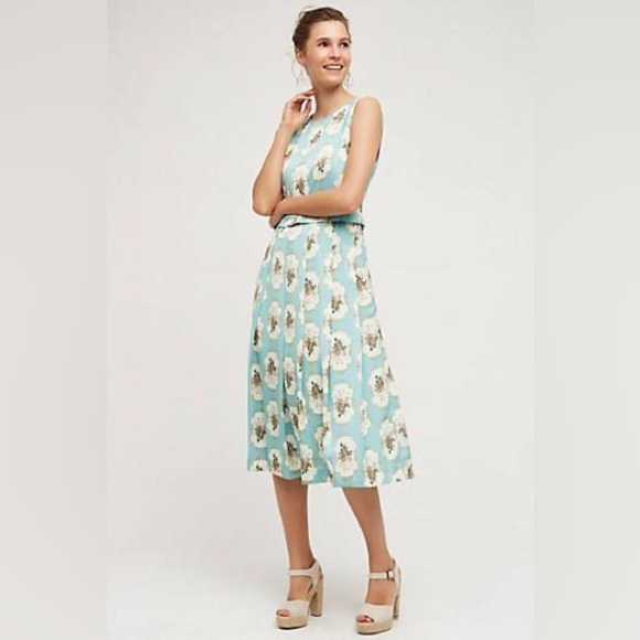 Anthropologie Pankaj & Nidhi Mirror Image Floral Tea Party Midi Dress Size 6 - Picture 1 of 17